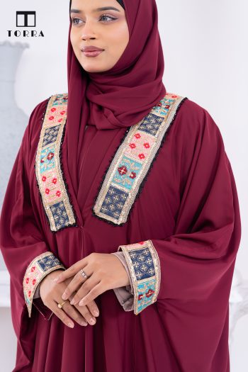 Noura Embellished Abaya | Maroon